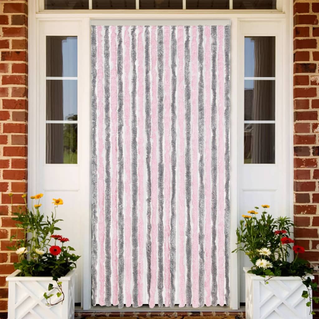 Vidaxl Fly Curtain 90x200 cm Chenille argento grigio e rosa