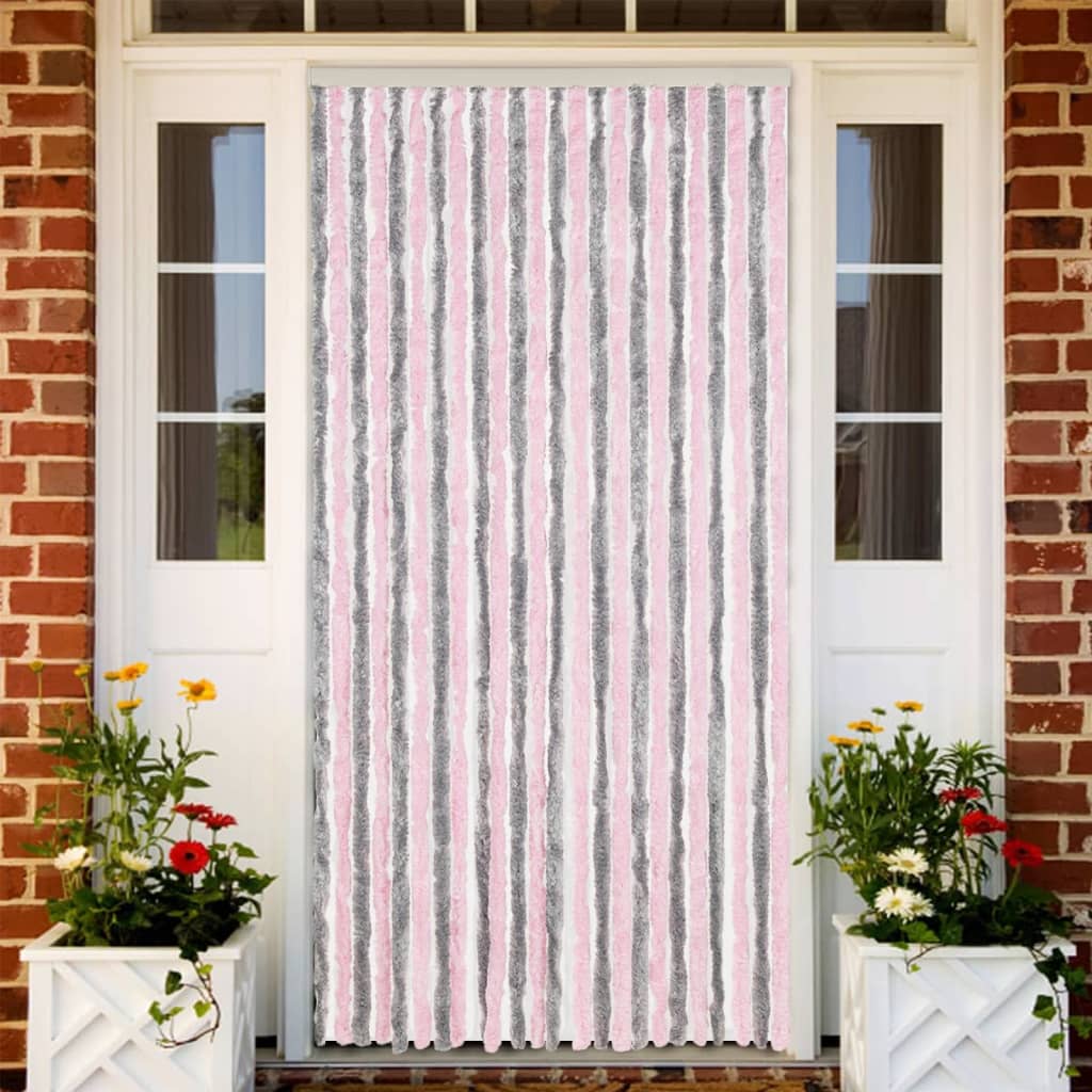 Vidaxl Fly Curtain 100x200 cm Chenille sølvgrå og rosa