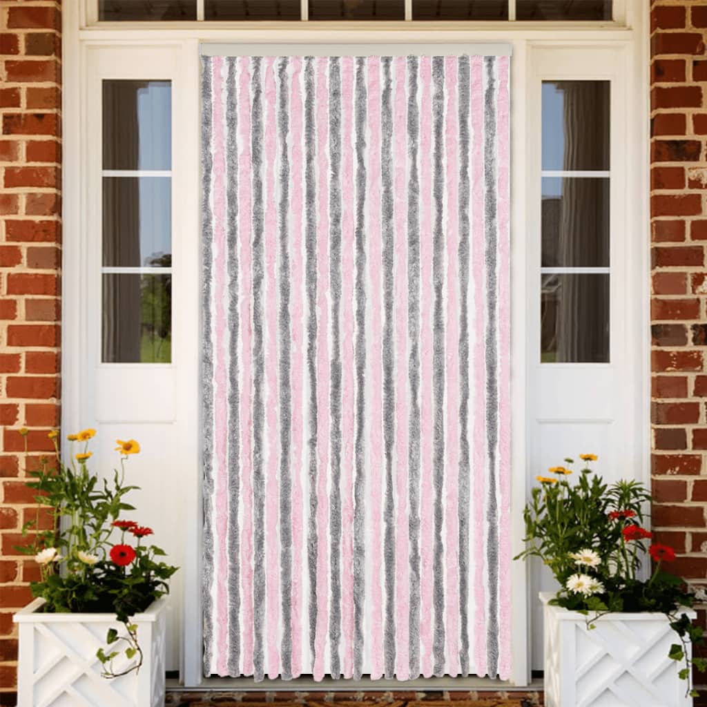 Vidaxl Fly Curtain 100x230 cm Chenille argento grigio e rosa