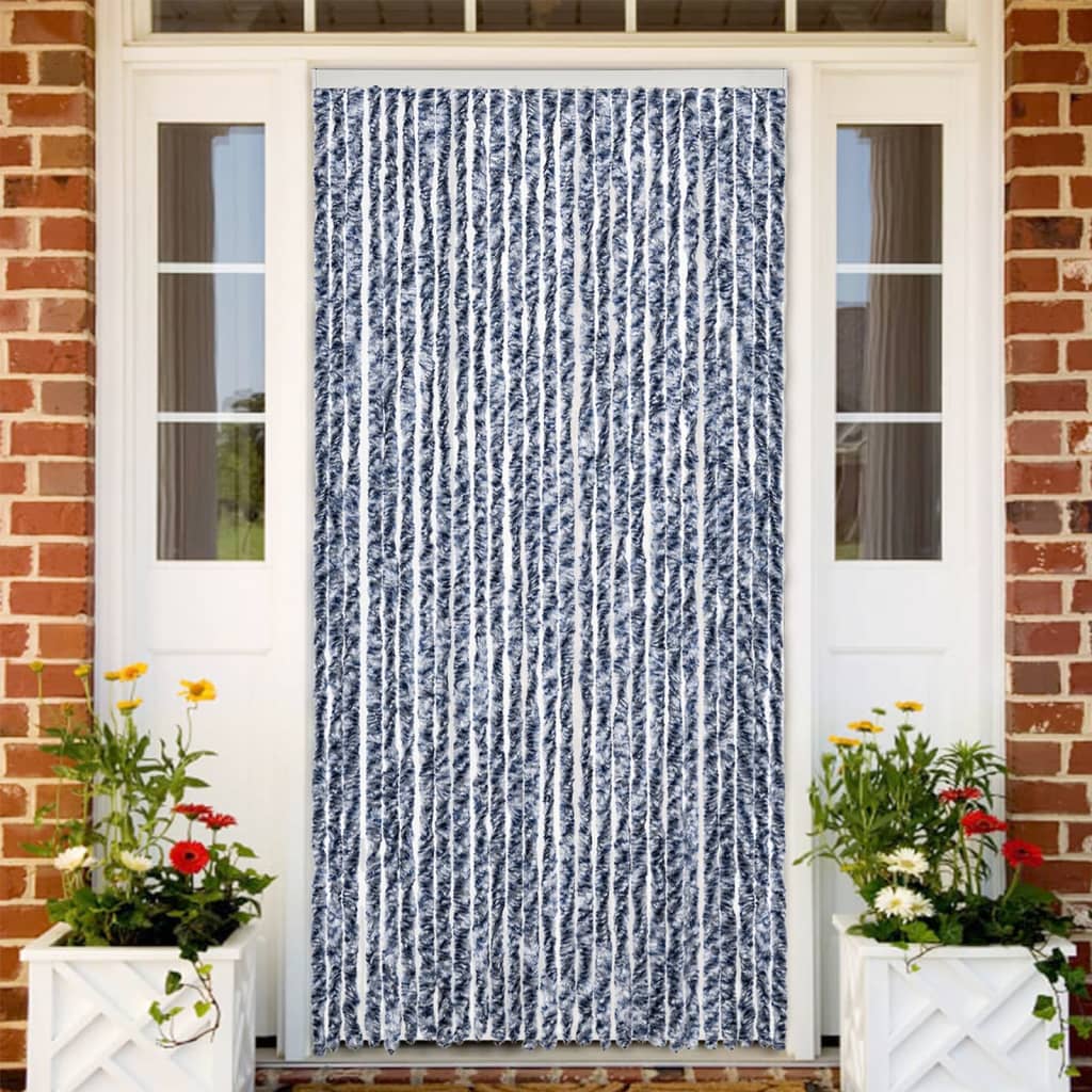 Cortina de mosca Vidaxl 100x200 cm Chenille azul y blanco