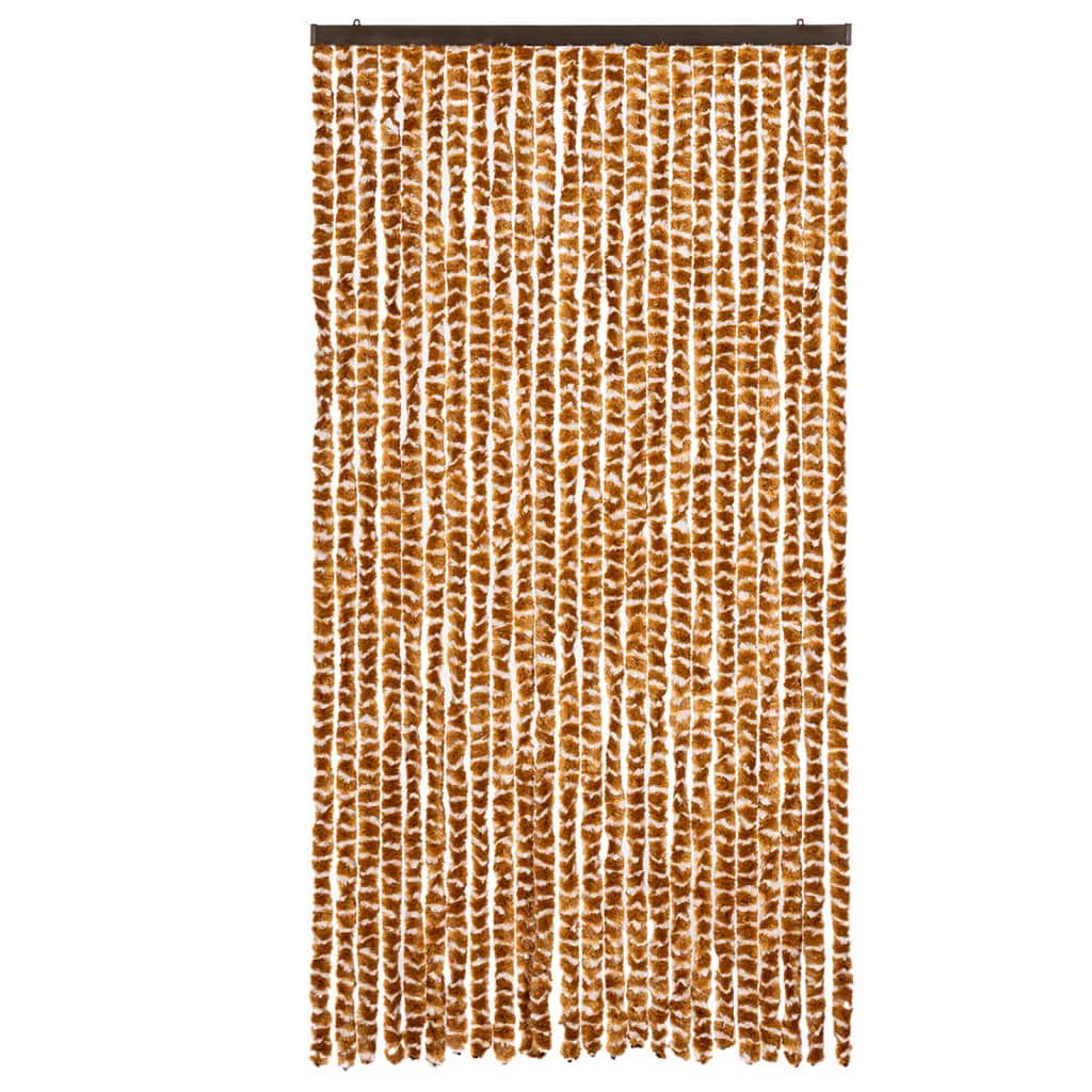 Cortina de mosca Vidaxl 100x200 cm chenille ocre y blanco