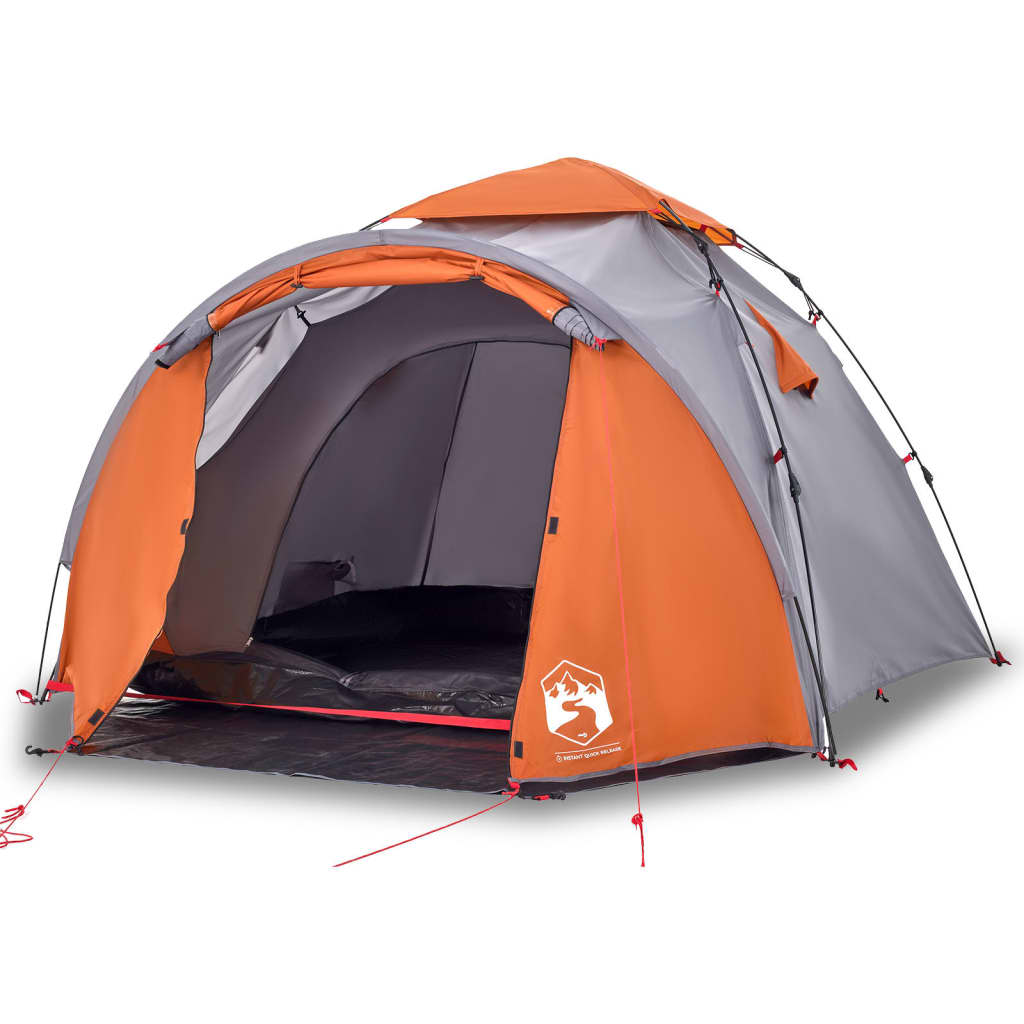 Vidaxl Dome Tent de 3 personas Liberación rápida de gris y naranja