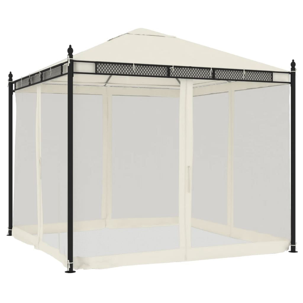 Arbor vidaxl avec parois latérales de maille 2,93x2,93 m crème en acier -colore