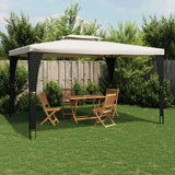 Vidaxl arbor with double roof 3.98x2.98 m steel cream -colored