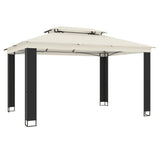 Vidaxl arbor with double roof 3.94x2.96 m steel cream -colored