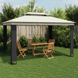 Vidaxl arbor with double roof 3.94x2.96 m steel cream -colored