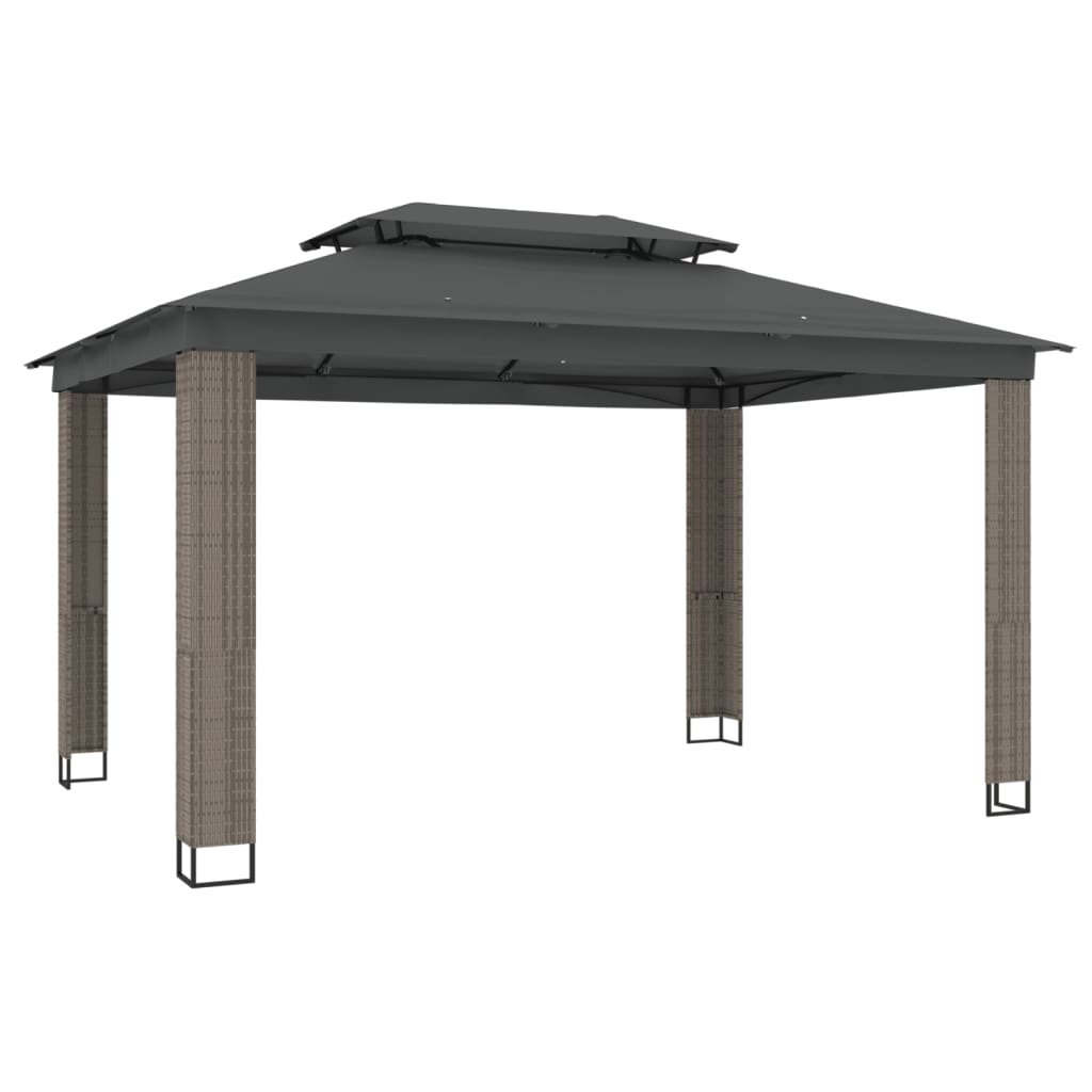 Vidaxl arbor with double roof 3.94x2.96 m steel anthracite -colored