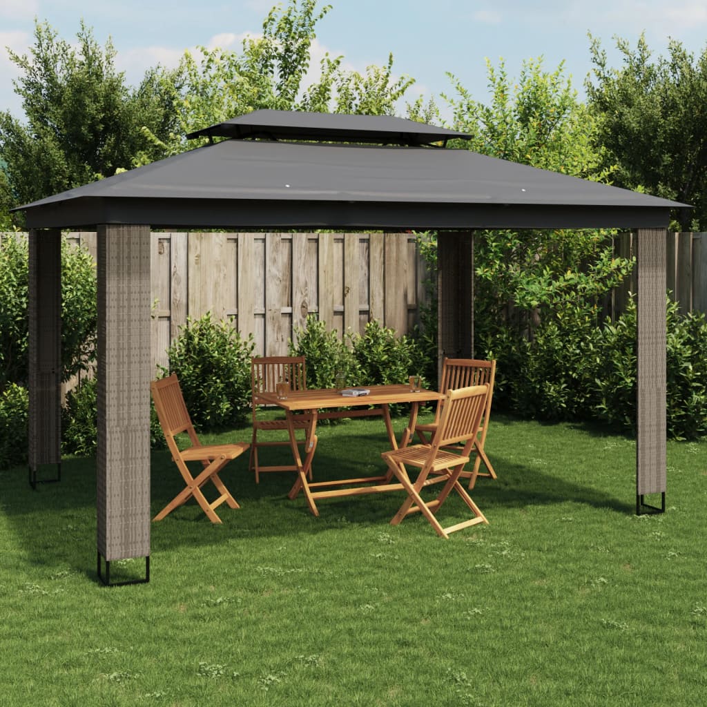 Vidaxl arbor with double roof 3.94x2.96 m steel anthracite -colored