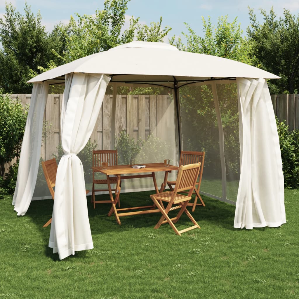 Vidaxl Arbor Side Malls of Mesh et Double Roof 2,93x2.93 M en acier crème