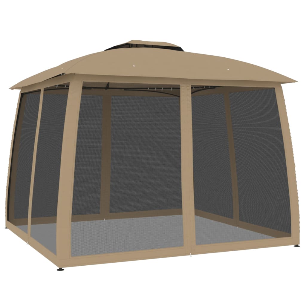 VidaXL arbor side walls of mesh and double roof 2.93x2.93 m steel taupe