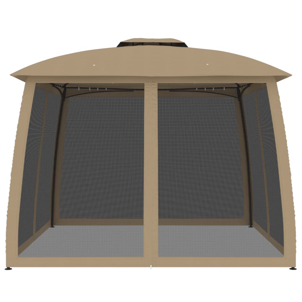 VidaXL arbor side walls of mesh and double roof 2.93x2.93 m steel taupe