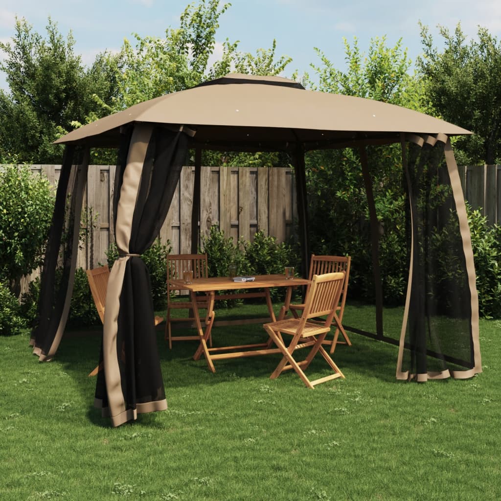 Vidaxl Arbor Side Walls of Mesh and Double Roof 2.93x2.93 M Steel Taupe