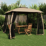 Vidaxl arbor Säit Maueren vum Mesh an duebel Daach 2.93x2.93 m Streper Taupe