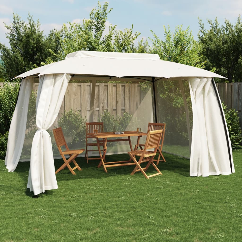 Vidaxl Arbor Side Walls of Mesh y Double Roof 3.93x2.93 M Cream de acero