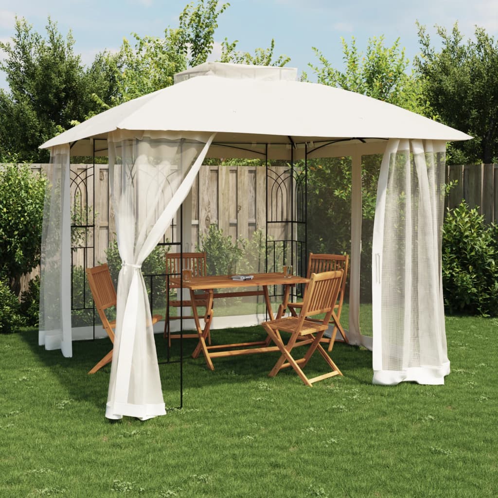 Vidaxl arbor Säit Maueren vum Mesh an duebel Daach 2.94x2,94 m Steel Crème