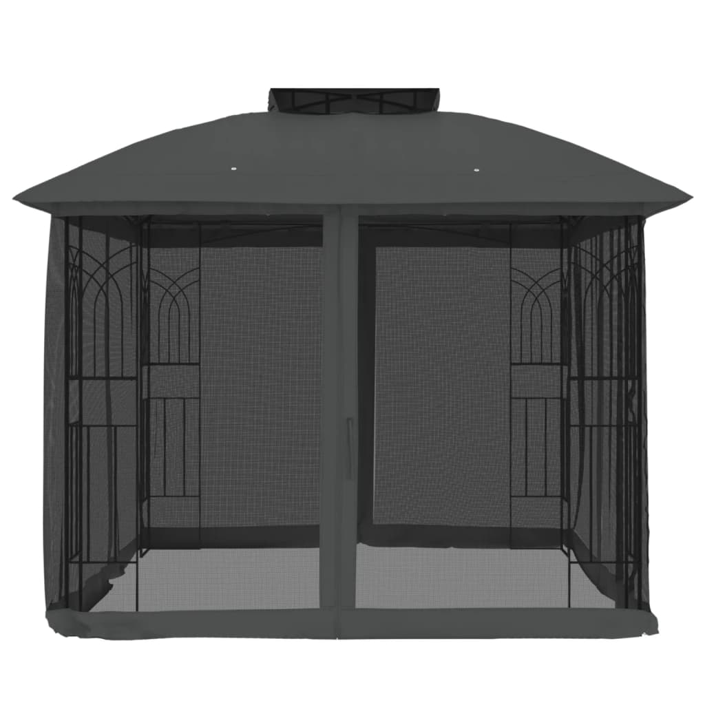 Vidaxl arbor with mesh walls and double roof 2.94x2.94 m steel anthracite