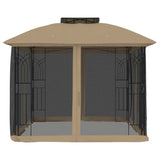 VidaXL arbor side walls of mesh and double roof 2.94x2.94 m steel taupe