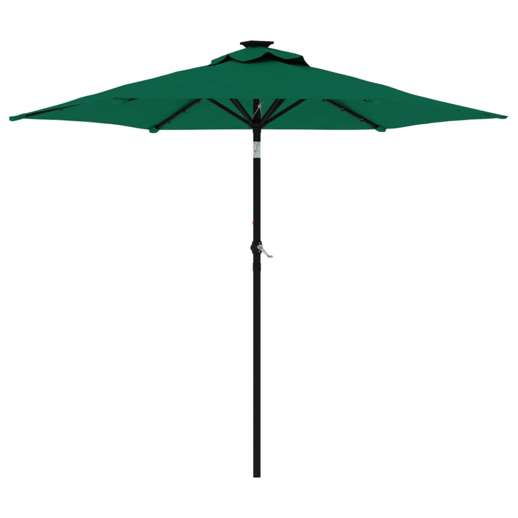 Vidaxl Parasol z diodami diodami i stalowym biegunem 225x225x212 cm zielony