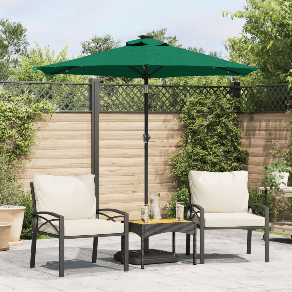 Parasol vidaxl avec LED et poteau en acier 225x225x212 cm vert