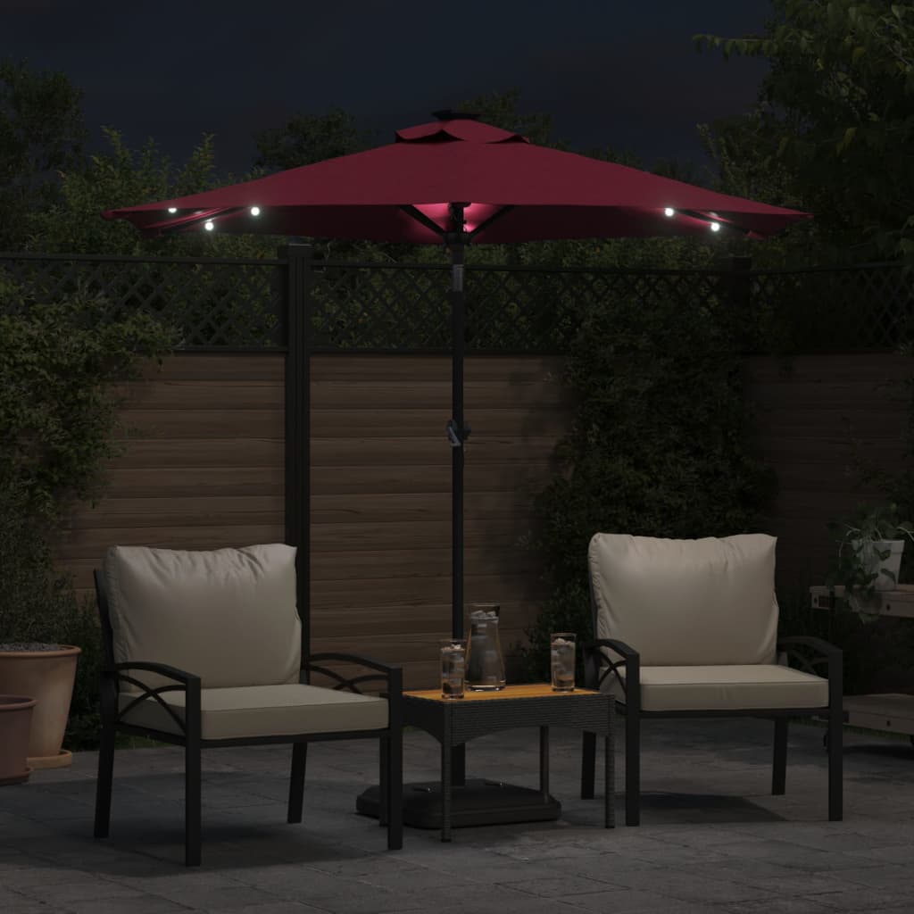 Vidaxl Parasol z diodami LED i stalowym biegunem 225x225x212 cm Burgundii czerwony