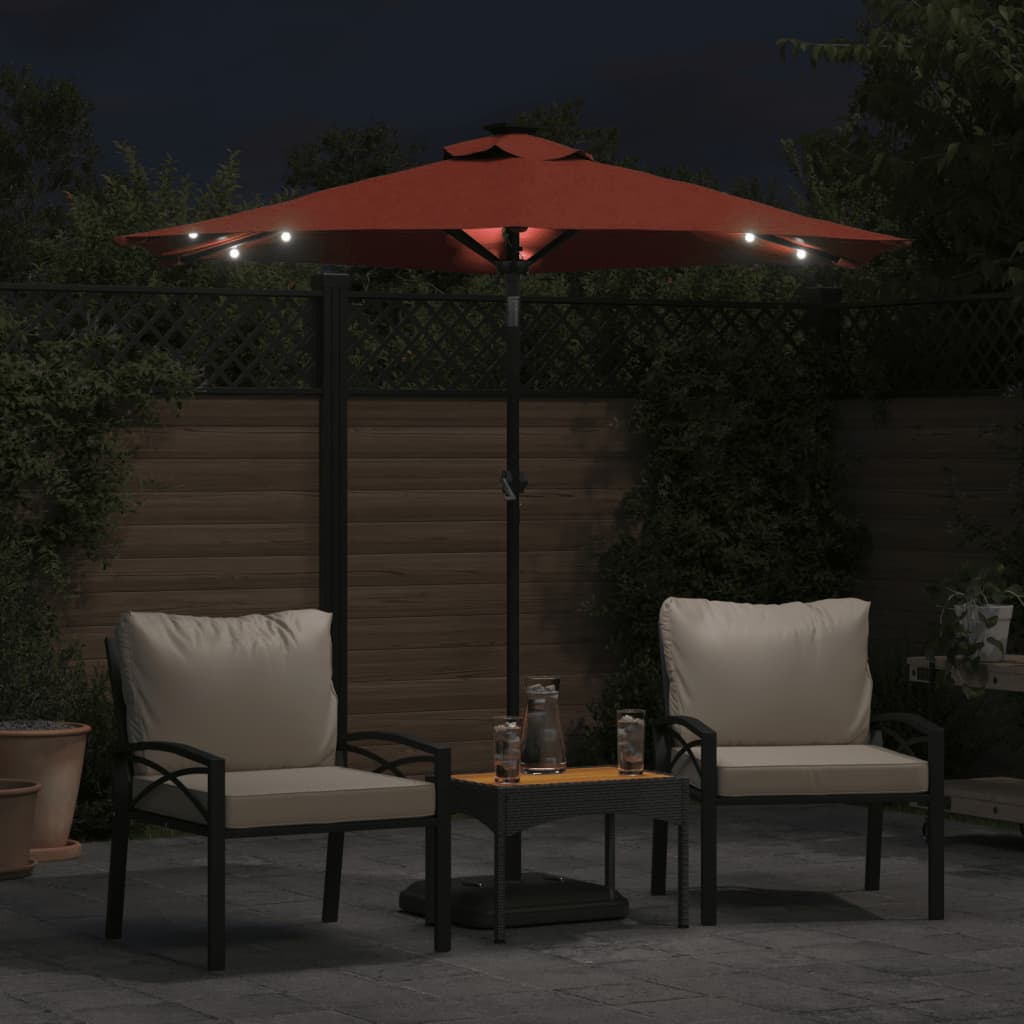 Parasol vidaxl avec LED et poteau en acier 225x225x212 cm en terre cuite