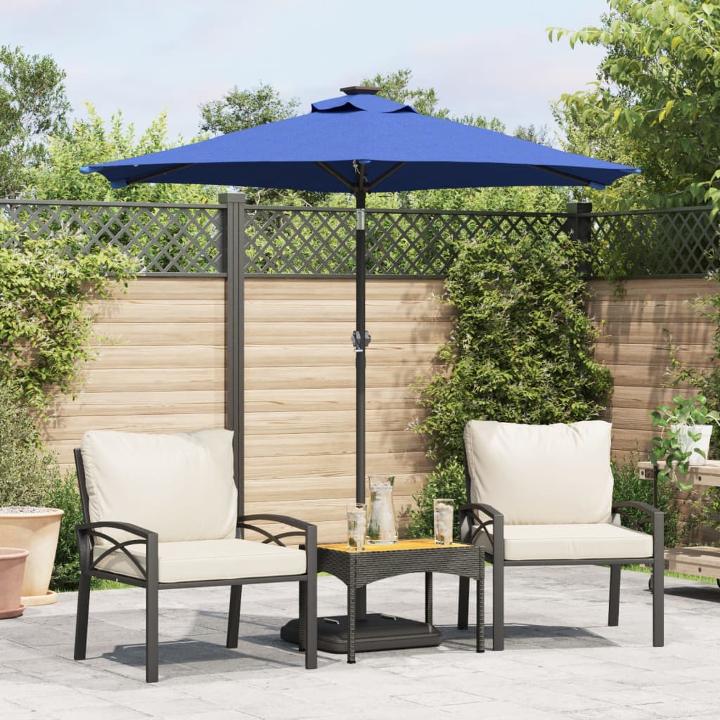 Vidaxl parasol met led's en stalen paal 225x225x212 cm azuurblauw