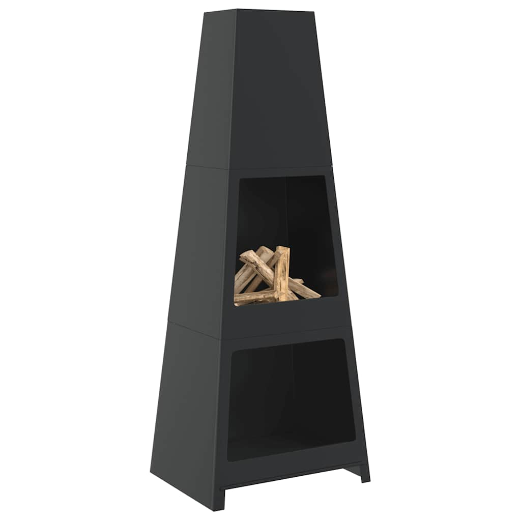 Vidaxl Outdoor fireplace with wood storage tower design steel black