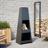 Vidaxl Outdoor fireplace with wood storage tower design steel black