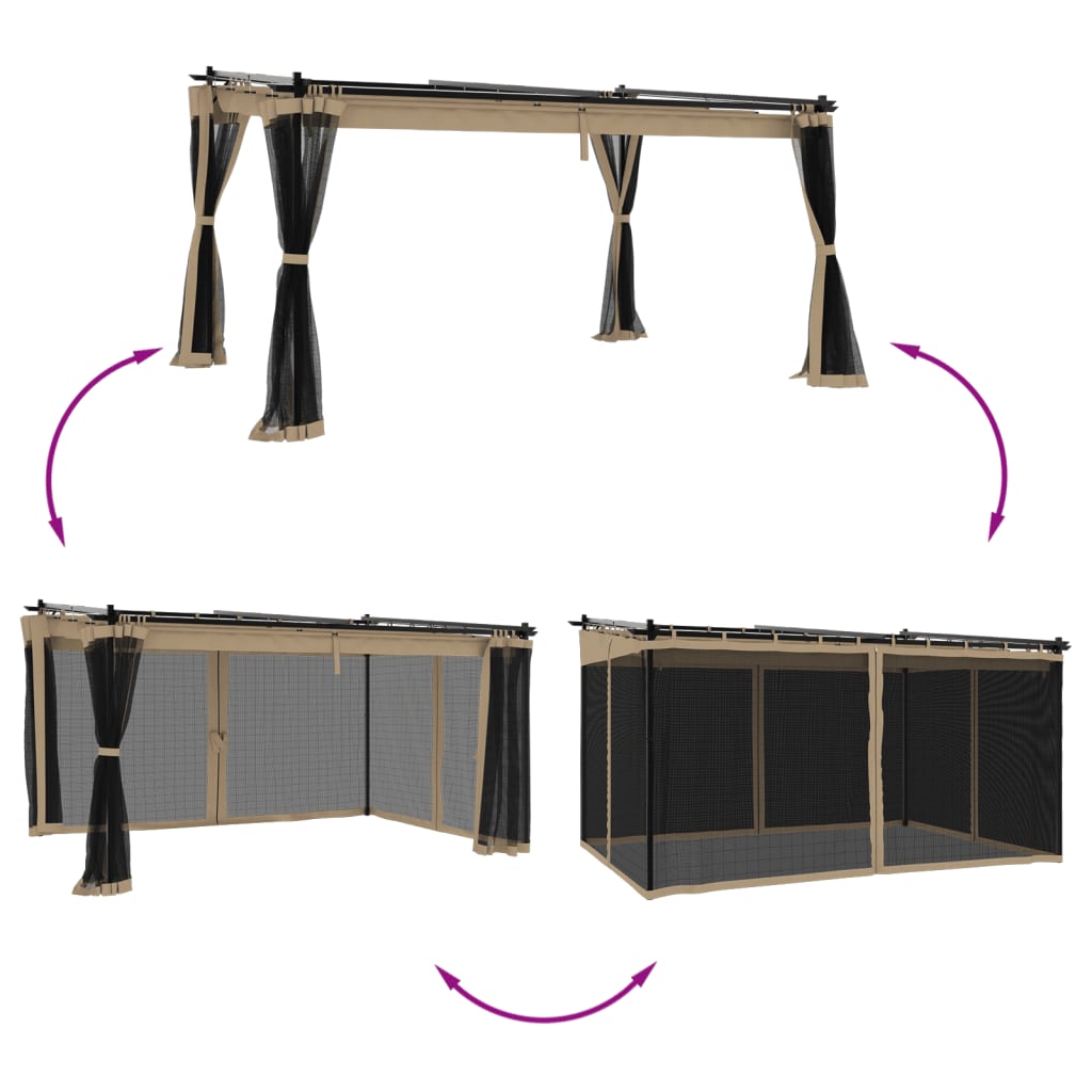 Vidaxl -Laube mit Seitenwänden aus Mesh 4x3 m Stahl Taupe