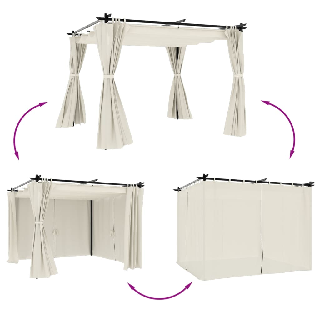 Arbor vidaxl avec rideaux 3x3 m crème en acier -colore