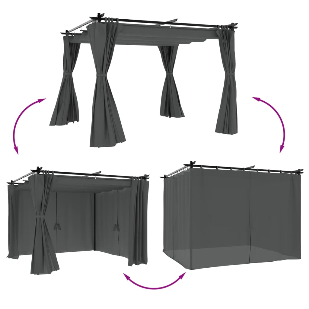 Arbor vidaxl avec rideaux 3x3 m anthracite en acier -colored