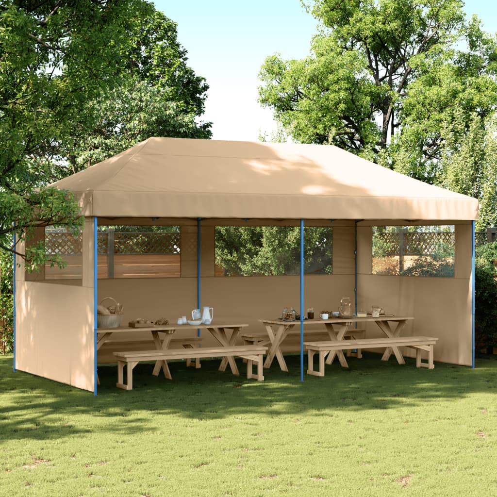 Vidaxl PartyTent fällbar pop-up med 3 sidoväggar beige