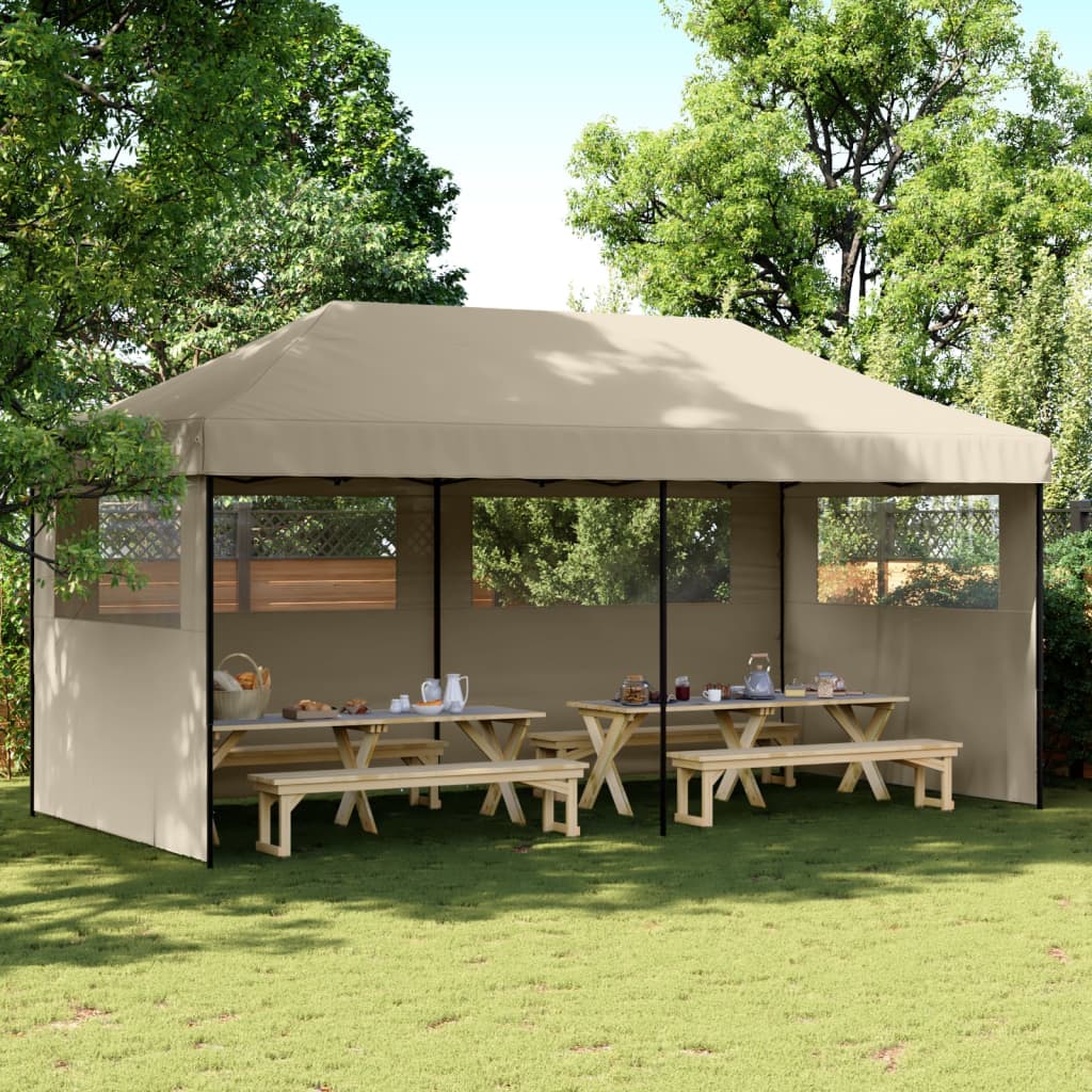 Vidaxl PartyTent sammenleggbar pop-up med 3 sidevegger taupe