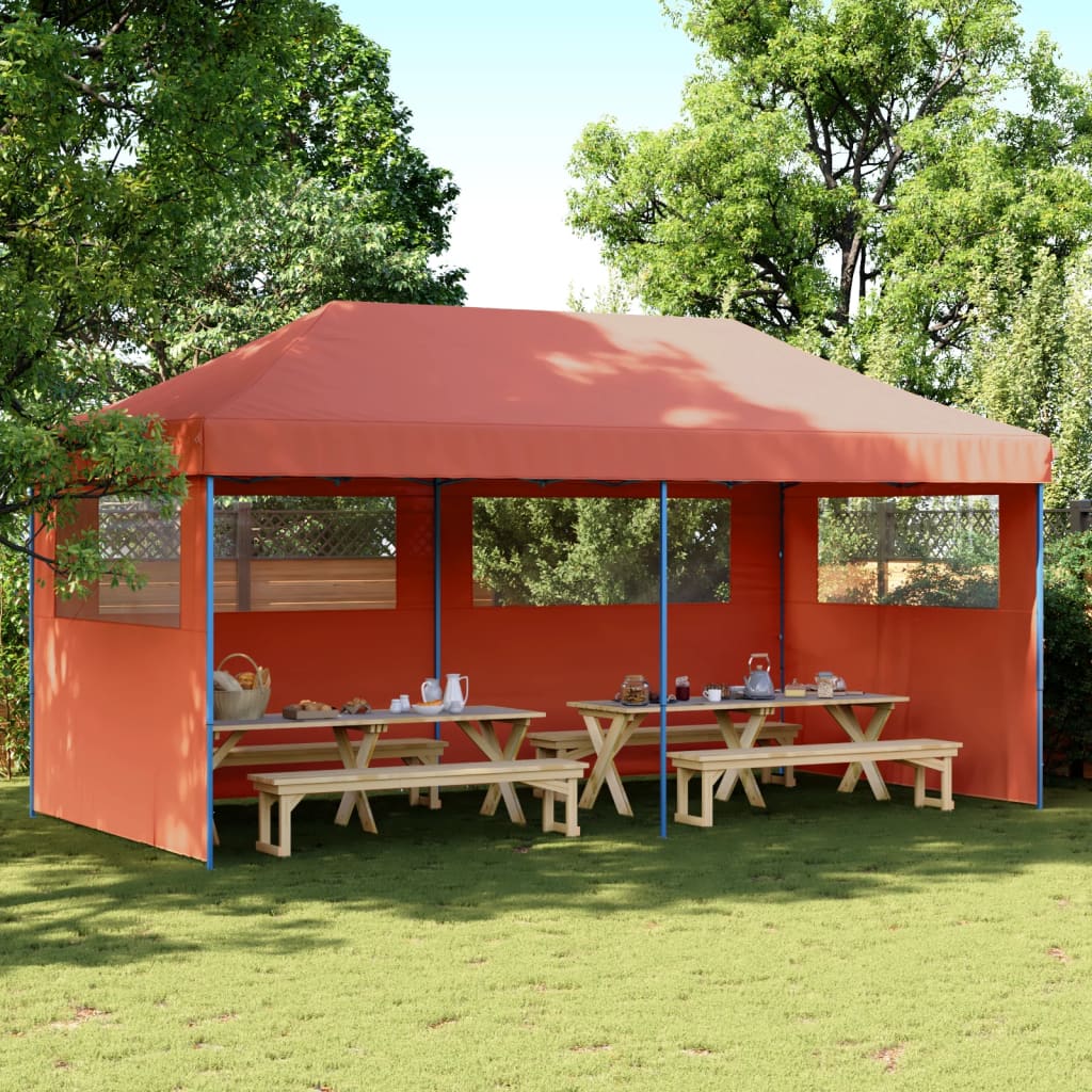 Vidaxl PartyTent Plegable plegable con 3 paredes laterales de color terracota