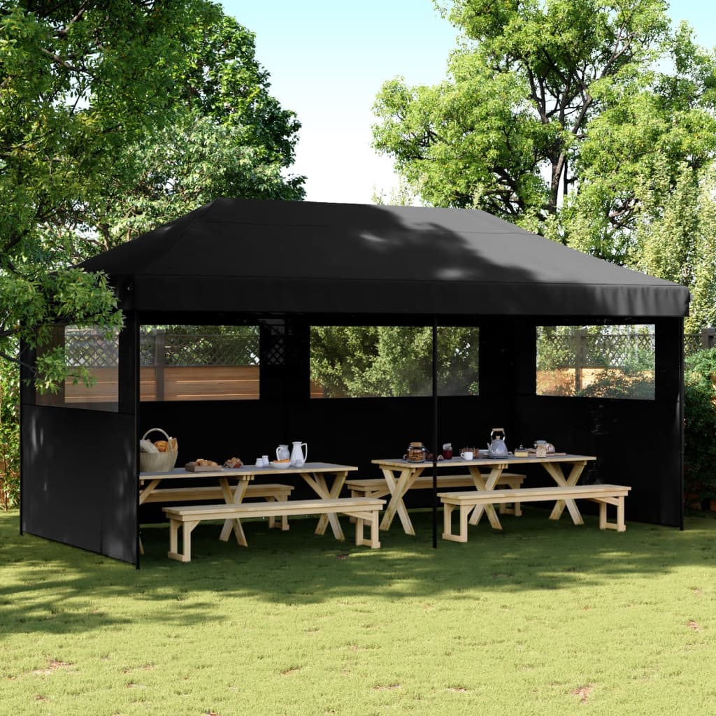 Vidaxl PartyTent sammenleggbar pop-up med 3 sidevegger svart