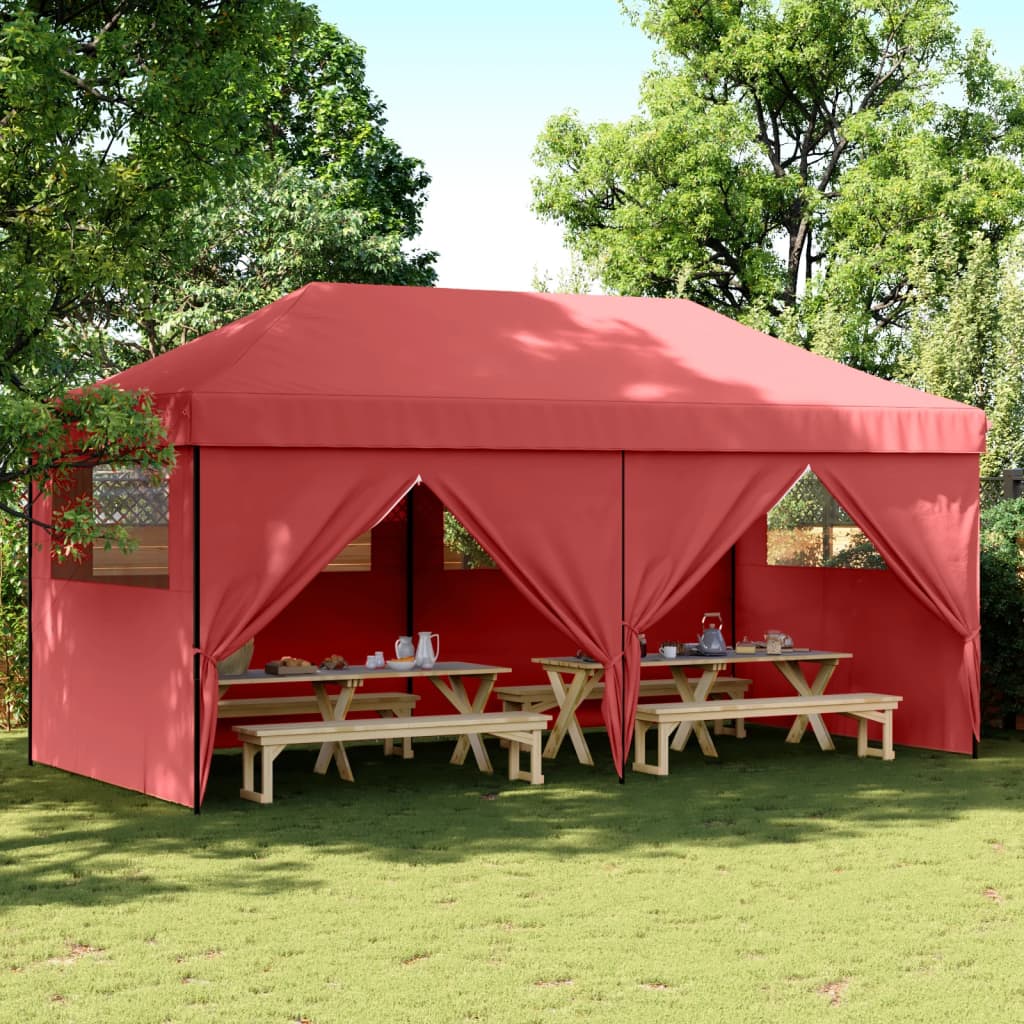 Vidaxl Partytent Foldable Pop-Up With 4 Side Walls Bordeaux Red