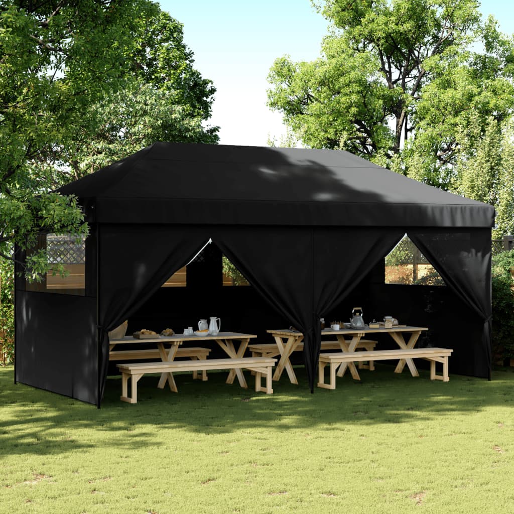 Vidaxl PartyTent sammenleggbar pop-up med 4 sidevegger svart