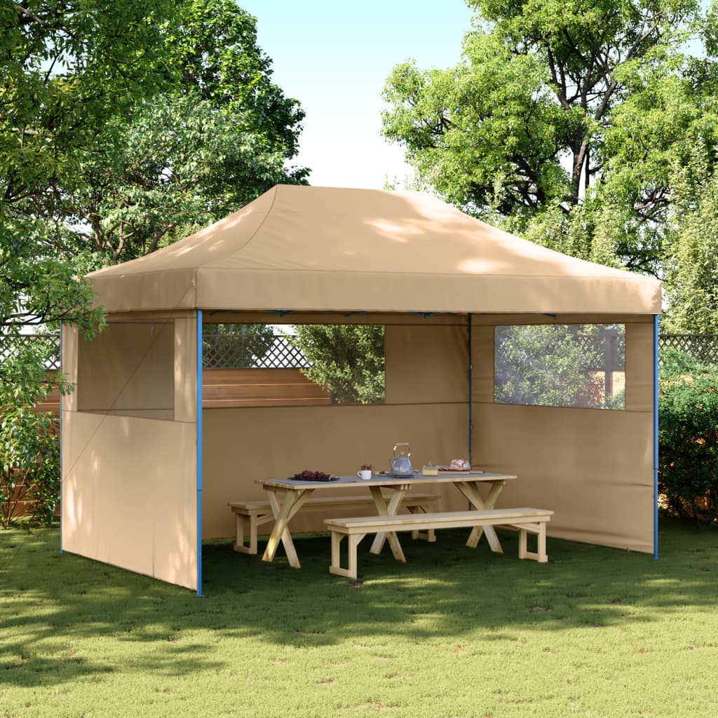 Vidaxl PartyTent Polable Polable avec 3 murs latéraux beige