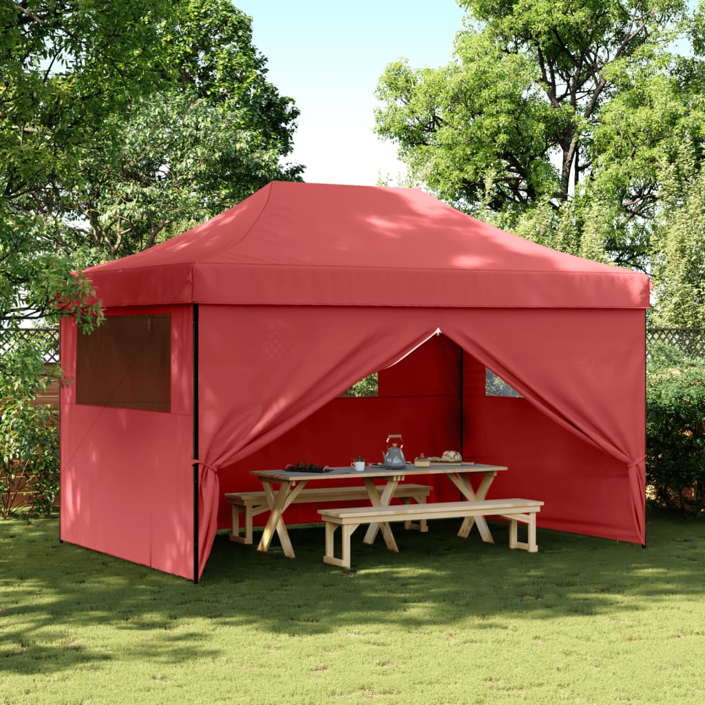 Vidaxl PartyTent Plegable plegable con 4 paredes laterales Burdeos rojo