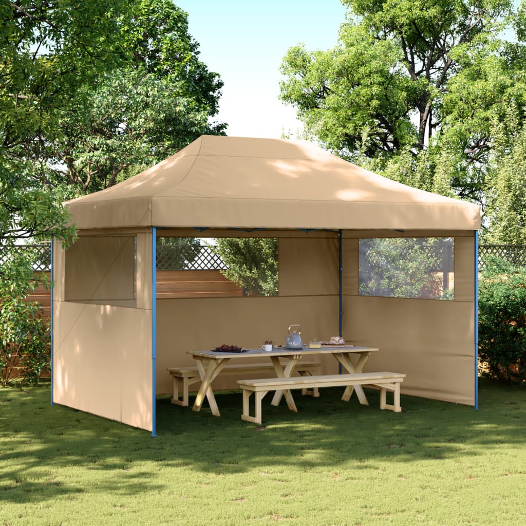 Vidaxl PartyTent fällbar pop-up med 3 sidoväggar beige