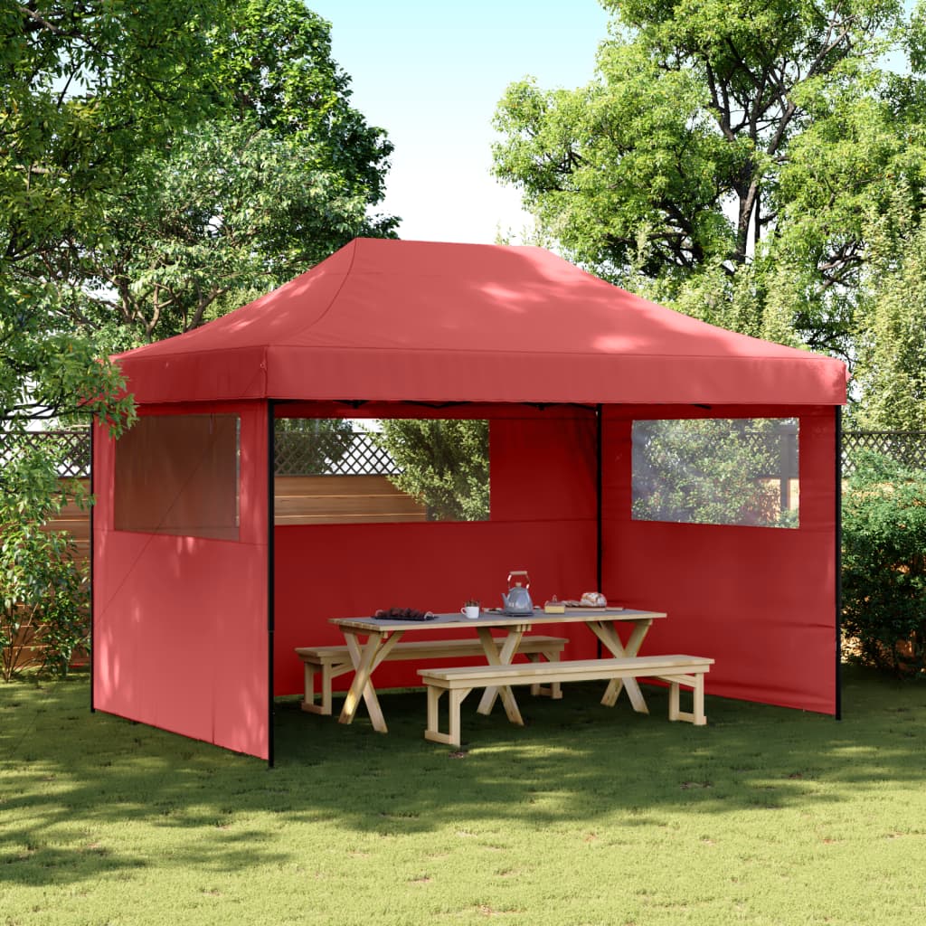 Vidaxl PartyTent Plegable plegable con 3 paredes laterales Burdeos Red