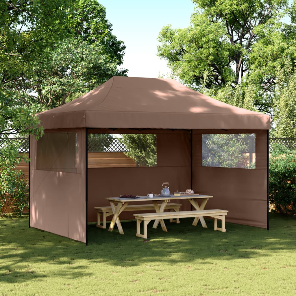 Pop-up pieghevole Vidaxl PartyTent con 3 pareti laterali marroni