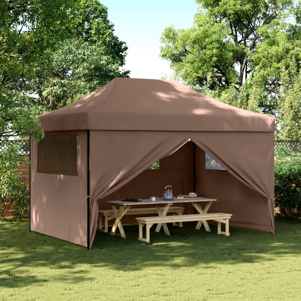 Vidaxl PartyTent sammenleggbar pop-up med 4 sidevegger brun