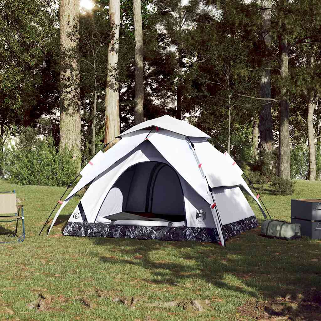 Vidaxl dome tente 3 personnes Fast Release Blackout tissu blanc