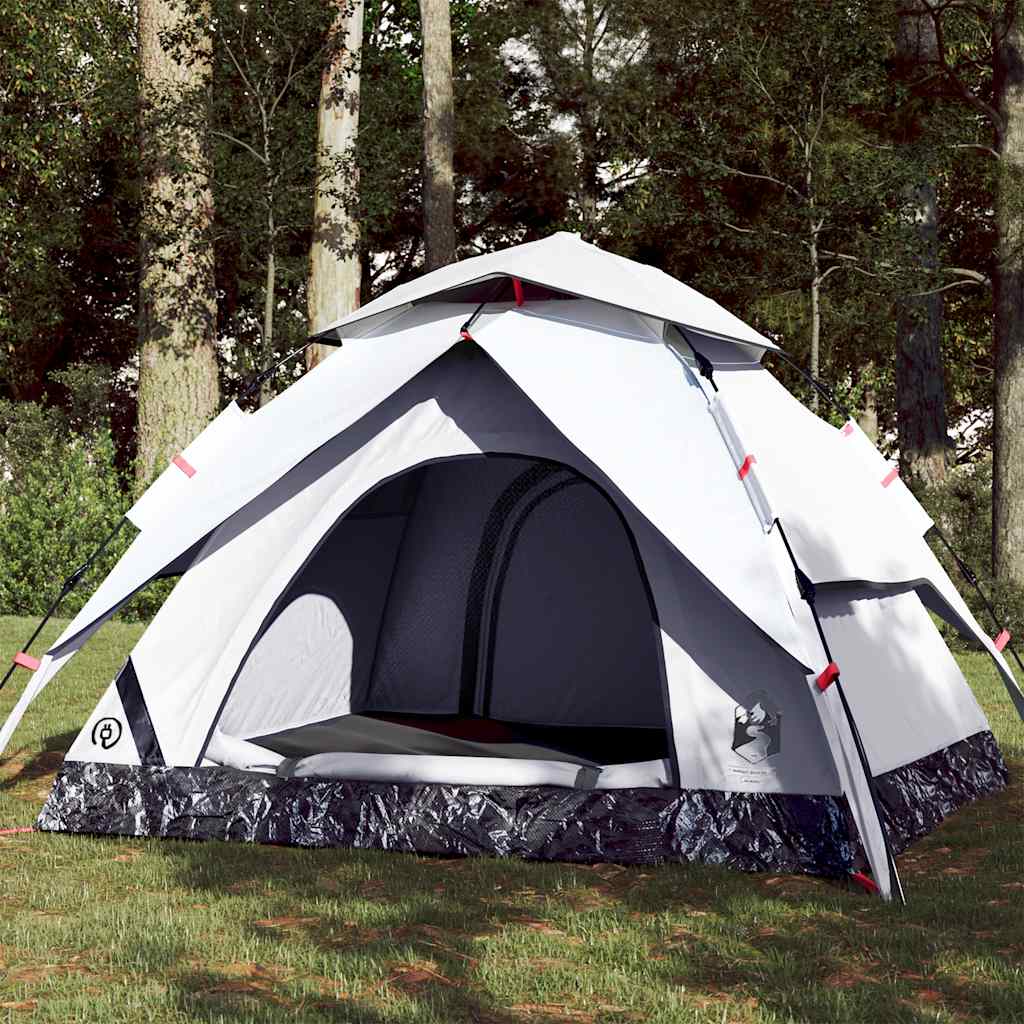 Vidaxl dome tente 3 personnes Fast Release Blackout tissu blanc