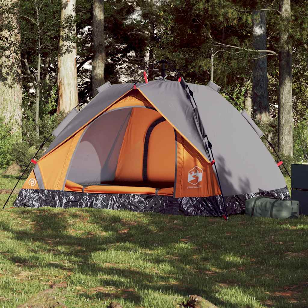 Vidaxl Dome Tent de 3 personas Liberación rápida de gris y naranja