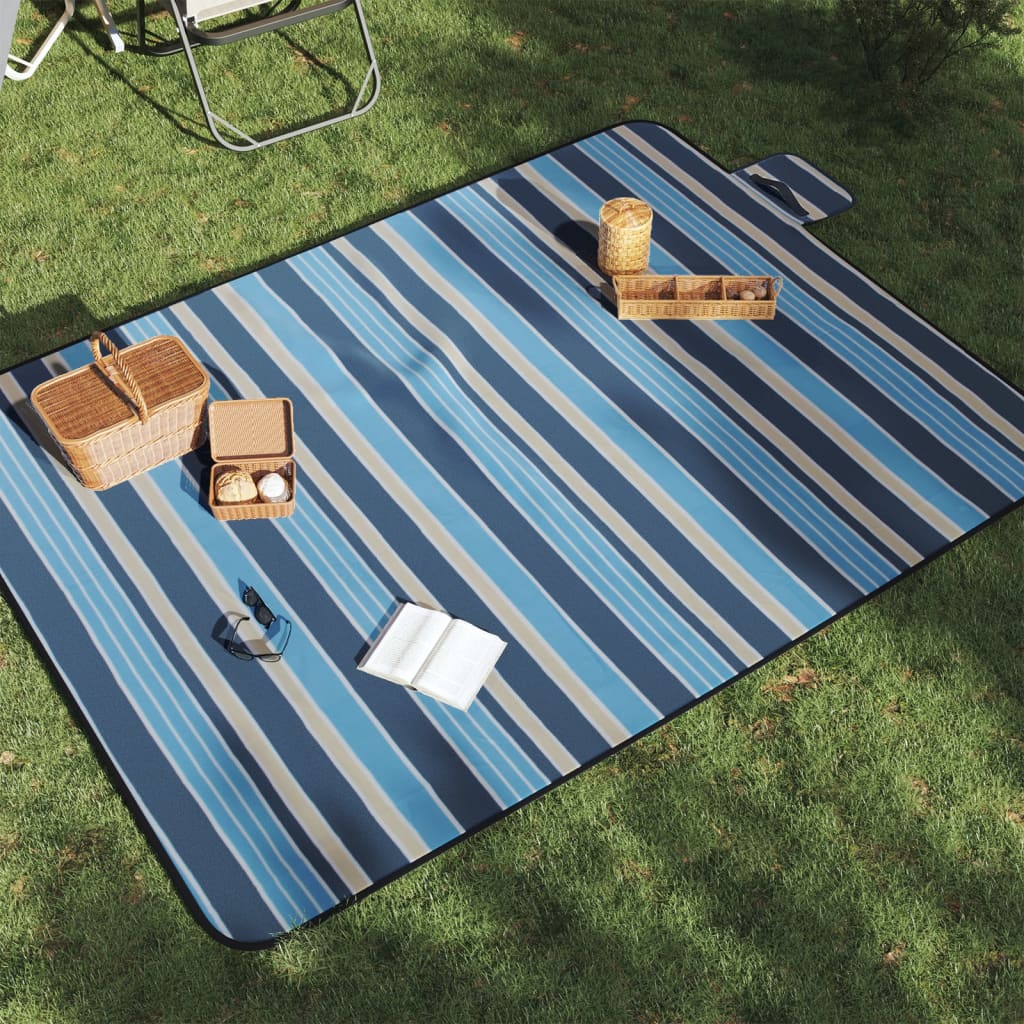 Vidaxl Picnic Rapnich Roldable Striped 200x150 cm Velvet Blue blanc