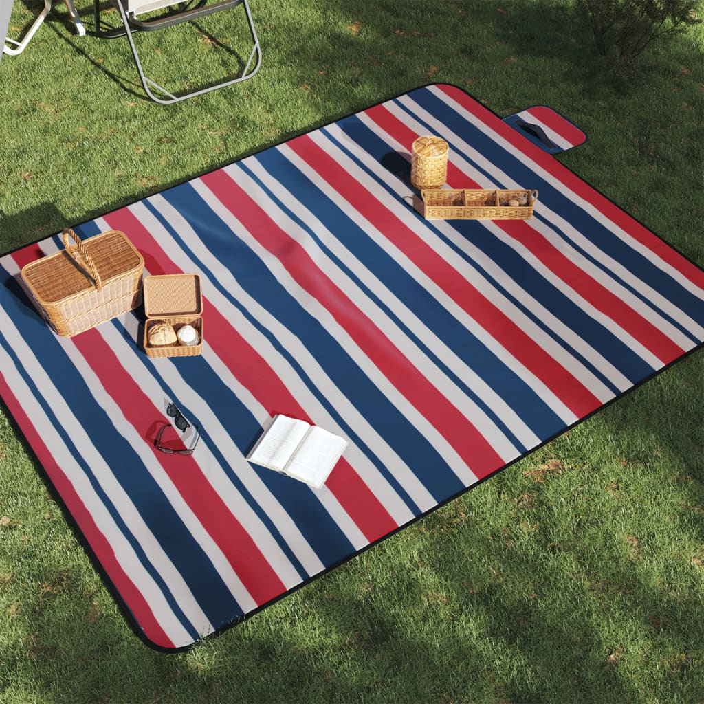 Vidaxl Picnic Rapnic Pliage Stripes 200x150 cm Velvet Blue Red