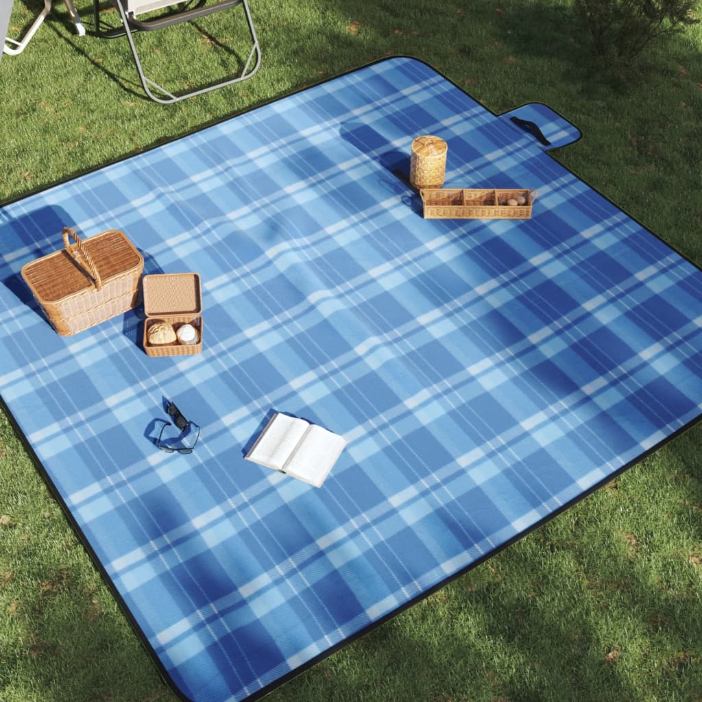 Alfombra de picnic de Vidaxl a cuadros plegable 200x200 cm terciopelo azul