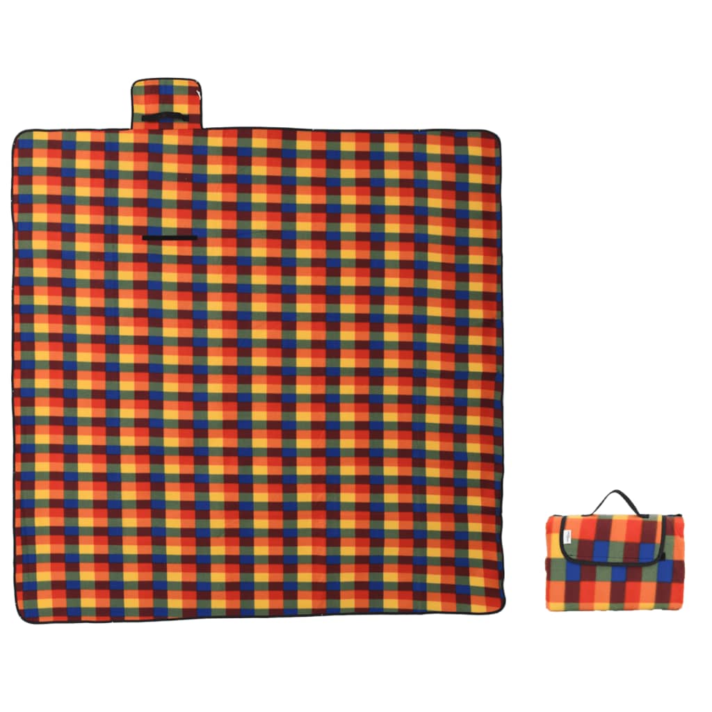 Vidaxl picnic rug foldable checkered 200x200 cm velvet multi -colored